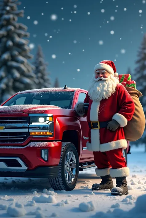 Santa and Chevrolet Silverado truck Christmas image