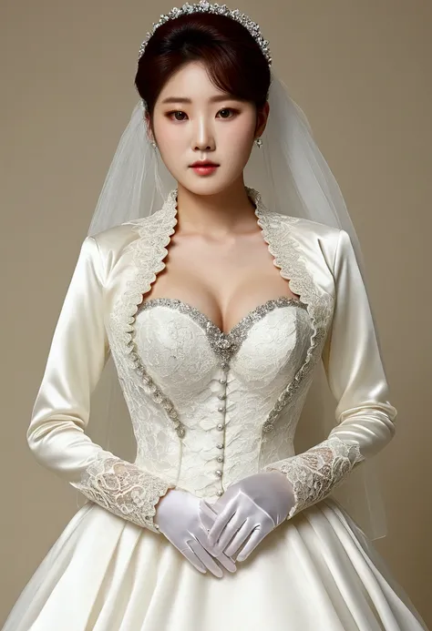 A Korean man had surgery to change his body from male to female, his body is completely female, he has big breasts like a woman, but his face is not changed and still looks like a man, His hair is still manly and short, he is wearing a womens wedding dress...