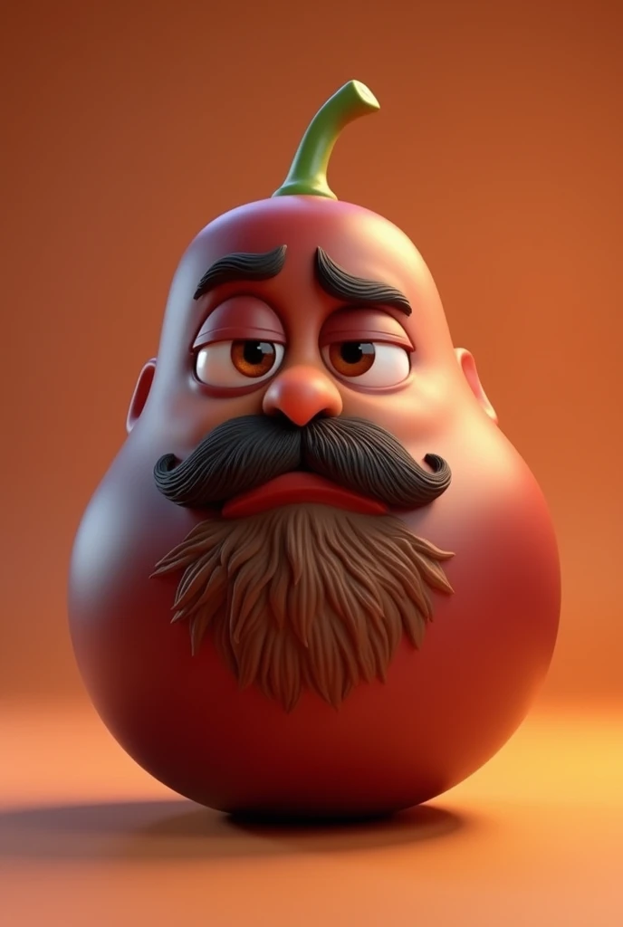 A cartoon character in the shape of a date fruit with a beard and mustache, frowning, an animated character, light character, animation style rendering, 3D stylized, Arnold Maya rendering, 3D rendering, tone rendering screenshot, 3D character, 3D character...