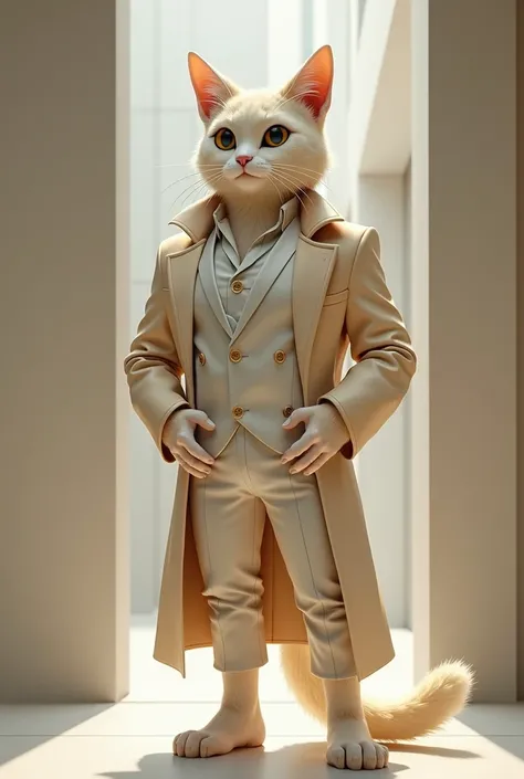 The cream-colored cat Beastman 　 poses in modern clothes