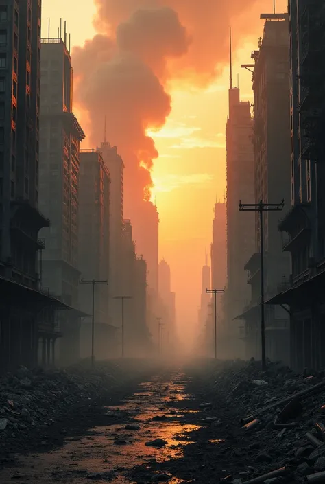 Burnt city without people 