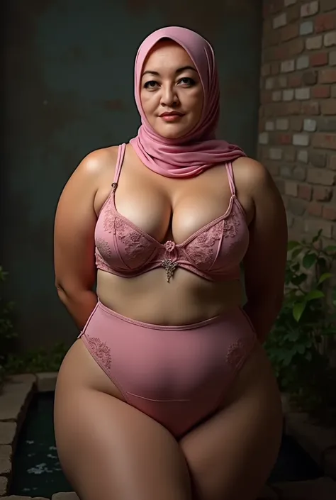 Wearing Hijab dengan sempurna, wearing pink high waist Scoop Neck Sleeveless Tank Top Bodysuits G-String Thongs Bikini Monokini
   BBW HIJAB INDO MALAY Jumbo (Singlet), 1 girl, angry face expression, half body portrait, (face details: 1), (eye details: 1),...