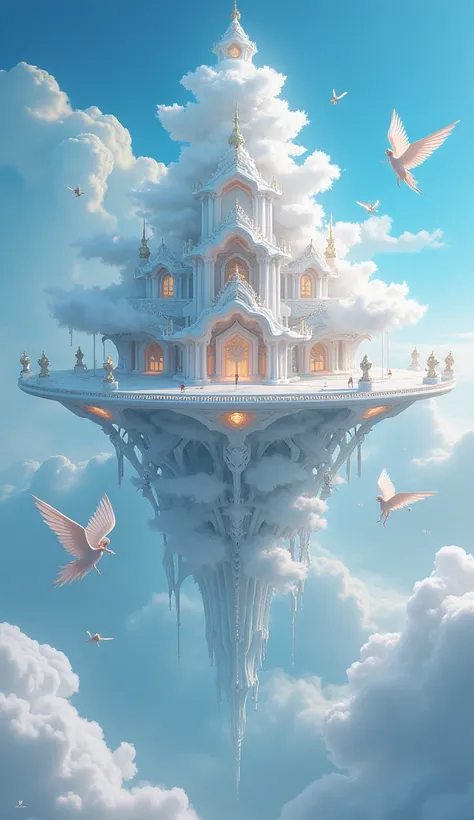 Heaven ,  Palace on the clouds ,  the angels of little ren with wings flying.  Beautiful cool atmosphere .