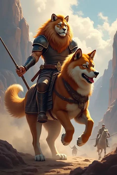 Brother Lion riding a Shibainu to war