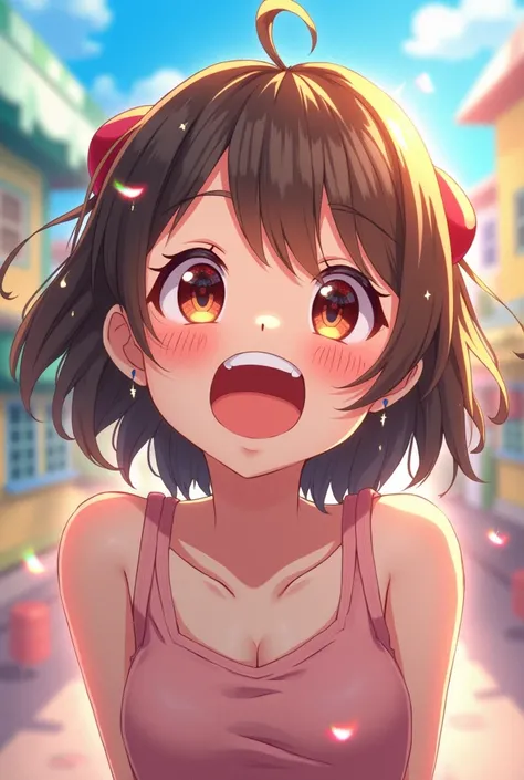 An open-mouthed anime girl filled with joy