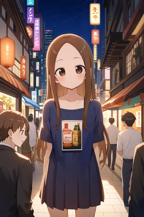 NSFW,masterpiece, top quality , high res, very detailed,Takagi(からかい上手のTakagi), long hair、Brown Hair、 split bangs,Forehead、clavicle,(Prostitute),Nightlife