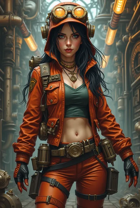 (best illustrations:1.2), ( masterpiece:1.2 ), ( super detailed), 8k, 16k, wallpaper,( steampunk:2.0) ,Female Explorer, graphic novel , nsfw