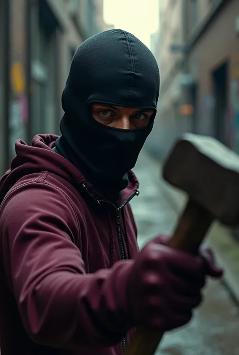 male balaclava more realistic, and add hammer to maroon hooligan on first image