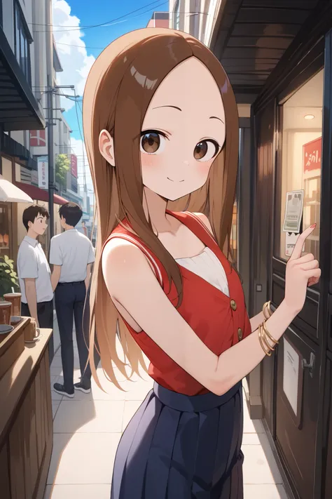 NSFW,masterpiece, top quality , high res, very detailed,Takagi(からかい上手のTakagi), long hair、Brown Hair、 split bangs,Forehead、clavicle,(Prostitute), Sexy Outfit ,Nightlife