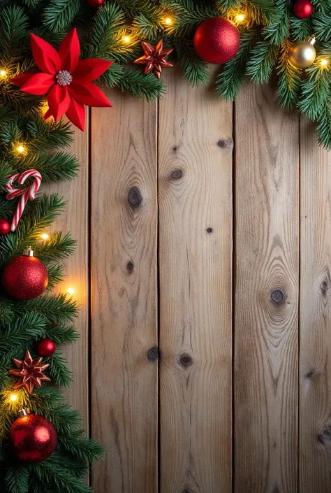 Rustic wood background with Christmas decor