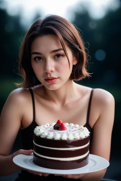 cinematic film still chocolate, chocolate cake, dark background, quality photo, moist texture, frosting, studio photo, slice . shallow depth of field, vignette, highly detailed, high budget, bokeh, cinemascope, moody, epic, gorgeous, film grain, grainy