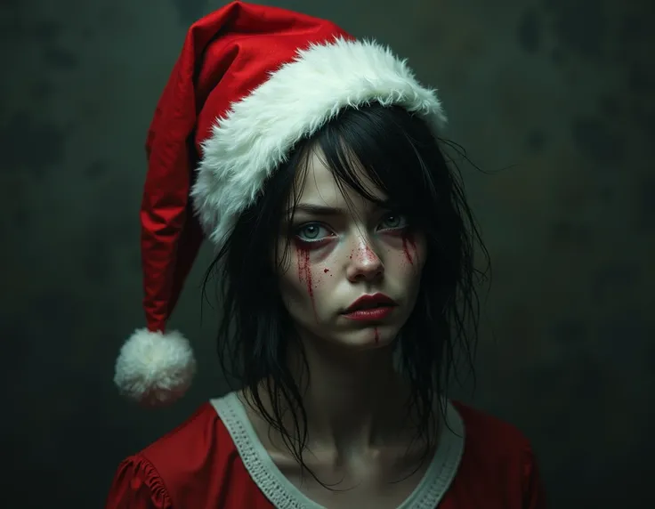 A young sexy girl dead alive with a Santa Claus hat.