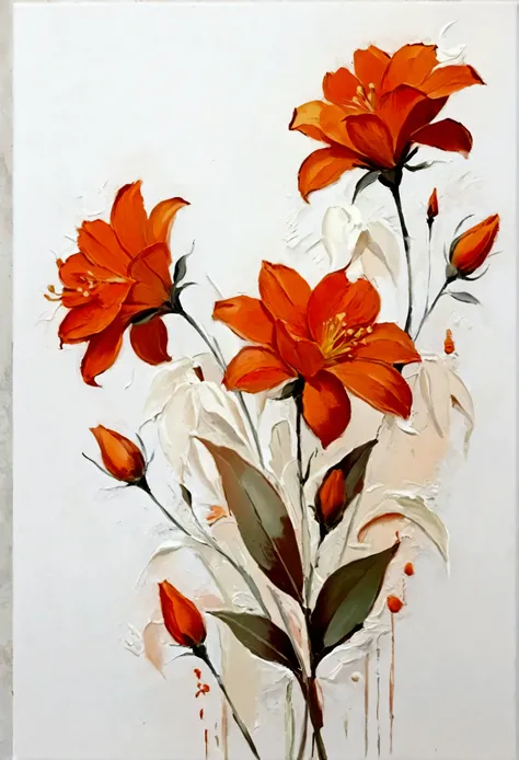 Orange flowers，color，Perfect proportion，vanilla，bright，White background，real，emotion，Thick textured paint, 