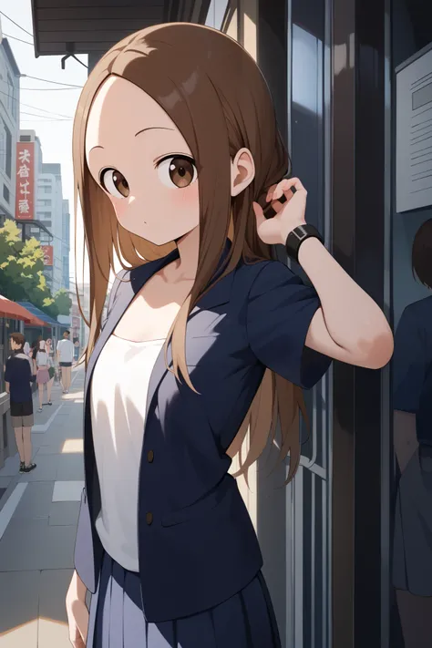 NSFW,masterpiece, top quality , high res, very detailed,Takagi(からかい上手のTakagi), long hair、Brown Hair、 split bangs,Forehead、clavicle,(Prostitute), Sexy Outfit ,Nightlife,Seduce