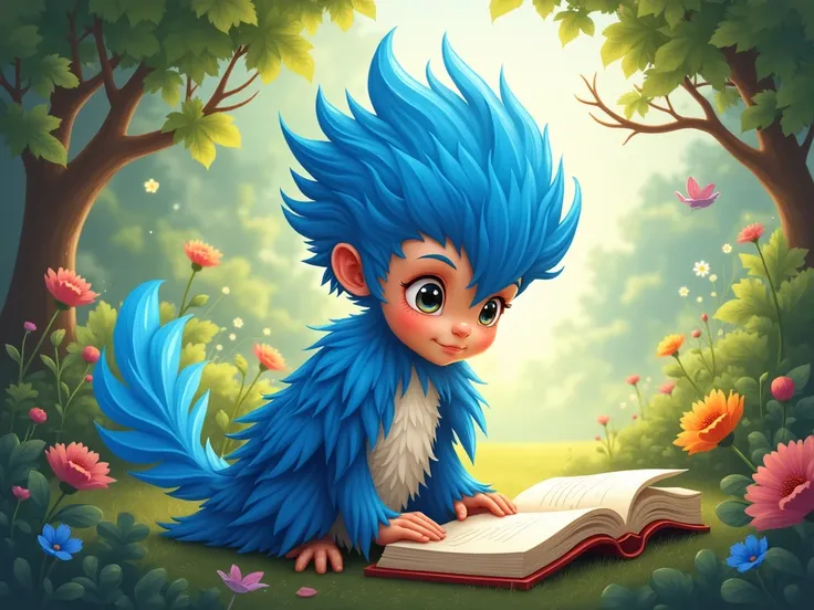 Fairy tale bird cover The little blue feather boy who diligently learns his cover is interesting and cheerful 