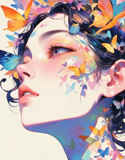 a close up of a woman with butterflies on her head, by Conrad Roset, a beautiful artwork illustration, inspired by Conrad Roset, style of conrad roset, tumblr, illustration art, fabulous illustrations, inspired by James Jean, exquisite digital illustration...