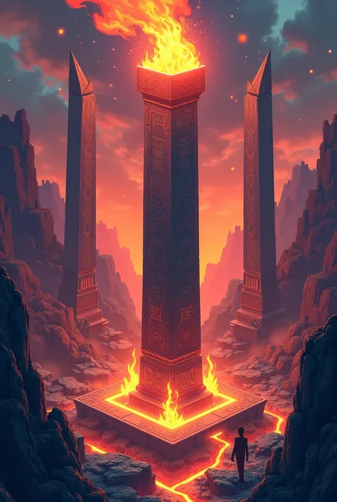 Fire obelisk comic style isometric