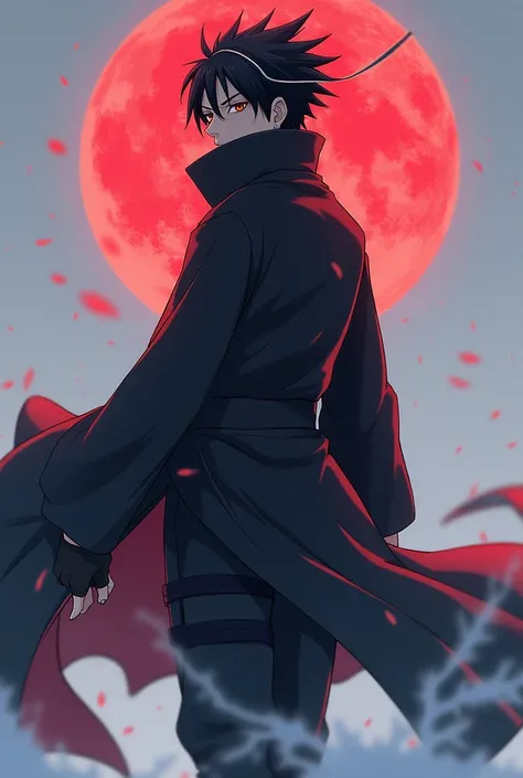 Create a male Uchiha character inspired by the January month, with the evolution of Mangekyō Sharingan and Rinnegan. This character should embody cold, introspective strength with a balance of emotional depth and immense power.

