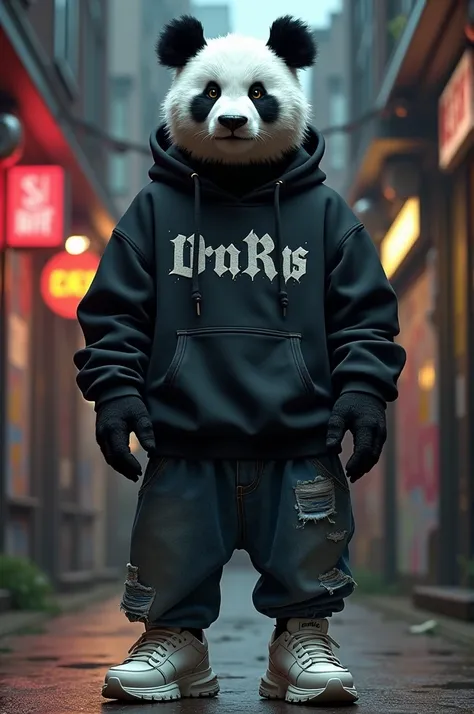 Male panda wearing UK roadman style clothing