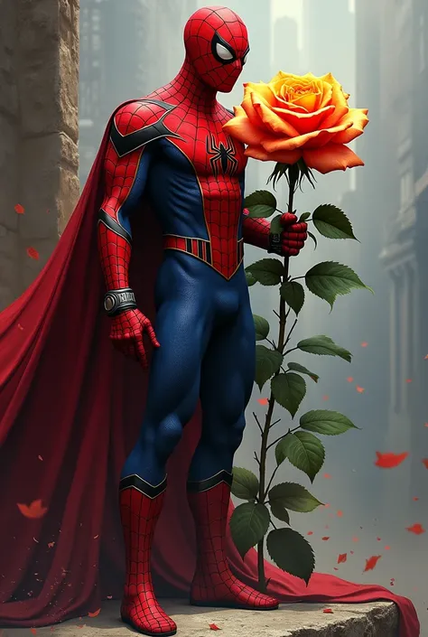 Spiderman and red  yellow rose 
