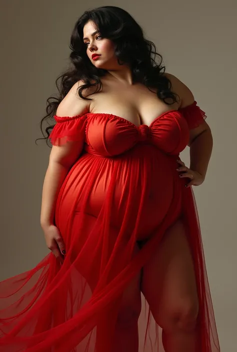 Big ass woman in a red see through dress bent over.