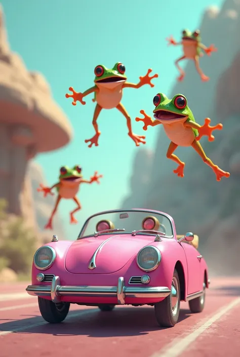 Flying frogs also fit a pink car 