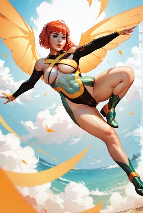 Sexy jean grey,sexy pose,flying,big breast,ass,red hair,open legs,camel toe,thick thigts