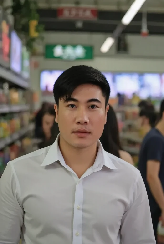 30 years old man goes to supermarket, see face clearly