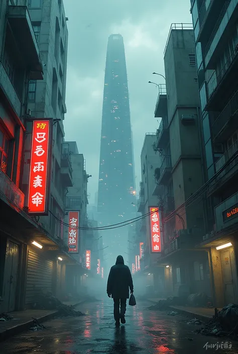 Sad cyberpunk korean city