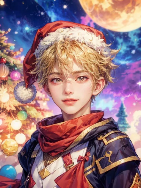 (absurdres, highres, ultra detailed, HDR), masterpiece, perfect face, detailed face, intricate details, watercolor art style, Christmas festive theme, extremely detailed character profile, best quality close-up picture,  smile face, kpop face , almond eyes...