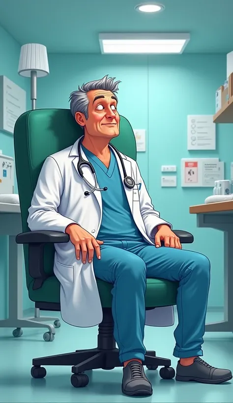 Male doctor behosh on chair in hospital ai Animated cartoon style 