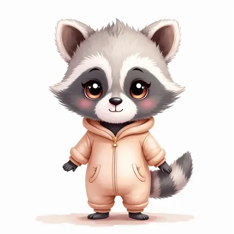 watercolor painting of a very cute animated baby raccoon wearing baby clothes,That has a poster without text . white background. cute.  pastel colors 
