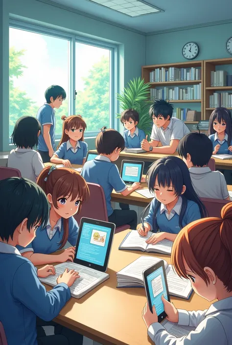 School students 
Paper books
E-books around 5 or 7 
Anime 
Fun
