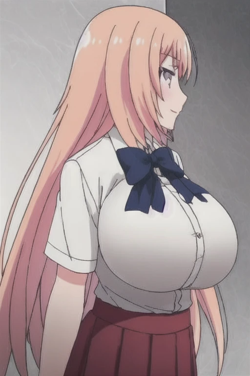 Honami ichinose, modest, huge boobs, school uniform, taklking to a short weak beta male, popular girl talking to an unpopular guy, femdom, 