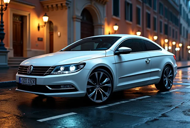 Passat cc 2014, White,   Realistic Body Texture ,  Cool Metallic Glow  , Italian cityscape ,   night vision ,