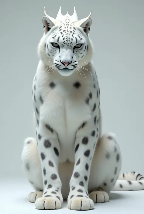 Full body photorealistic shots of handsome hunky slender Snow Leopard His skin is made of  white leopard skin all over. His headdress is leopard head. As mask