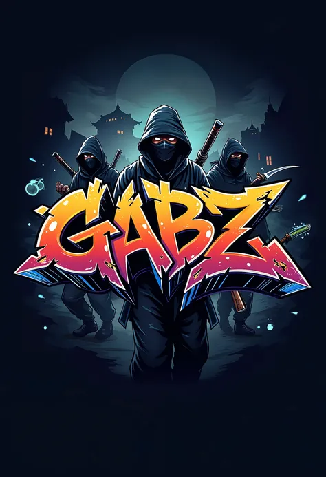 graffiti "GabZ", ninja drawing background. fond noir