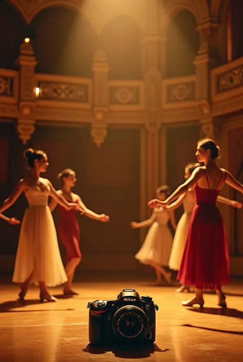 Nikon camera with female dancers in stage theater 