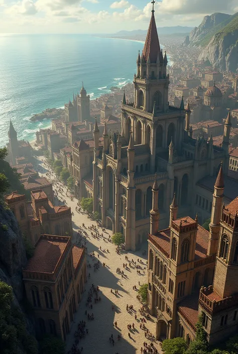 large medieval city on a flat surface by the ocean