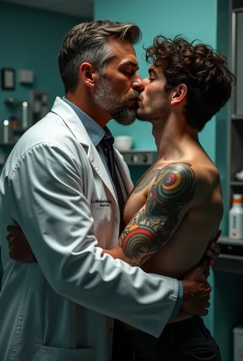 Handsome Doctor kissing with Gay man tattoo 