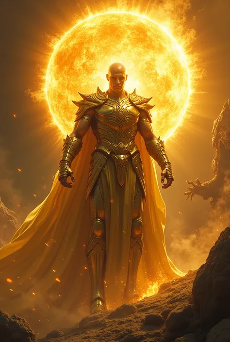 Golden Man protecting the Sun from the planet-slaying monster