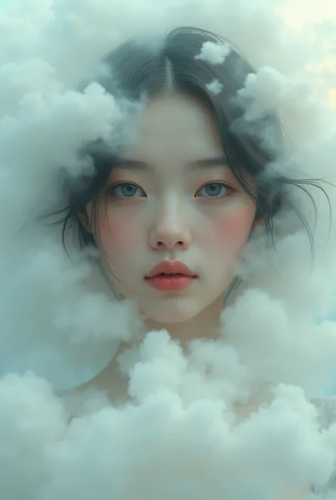 beautiful girl faded face shaped cloud