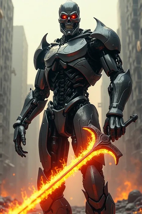 Terminator T800 with a knignht armor and a firesword