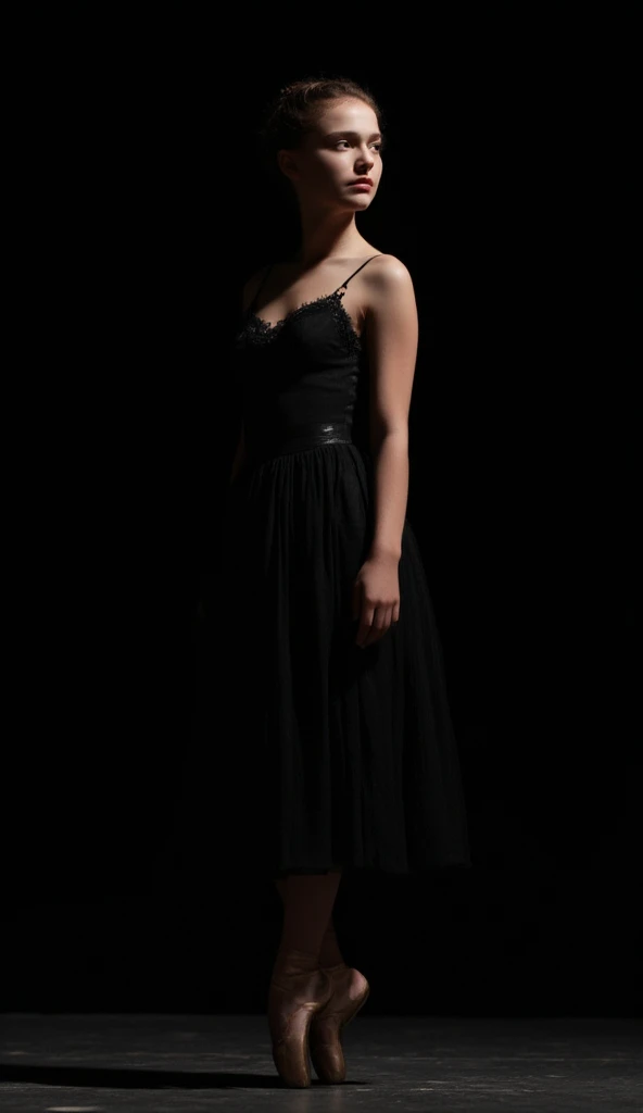 girl in black ballet dress.full body picture