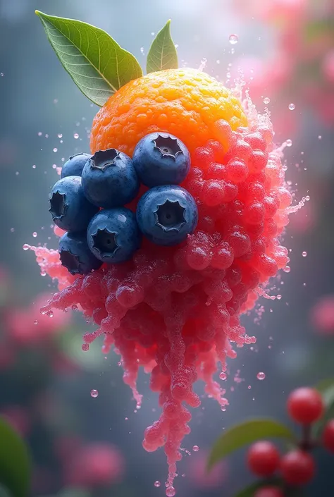 Orange mixed with blueberries mixed with watermelon is a new type of fruit.Fantasy,Seeing the fruit pulp