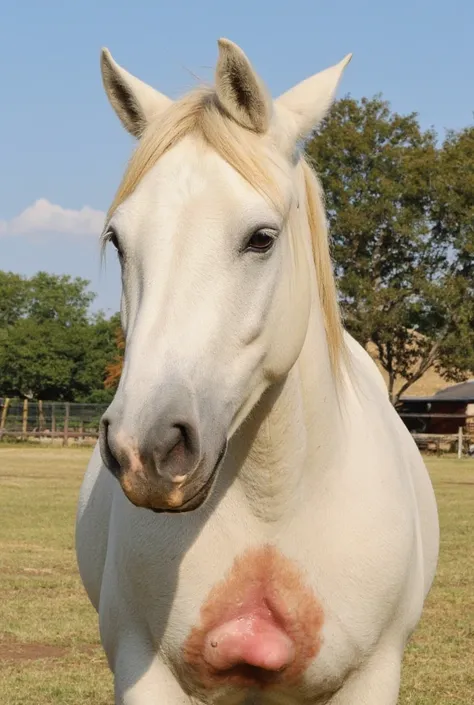 Make a Femia Albino horse backwards with a wet pink vagina 