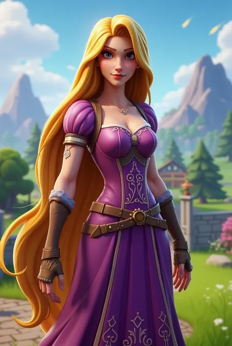 Make a realistic fortnite skin of rapunzel.Make it look like the exact video game