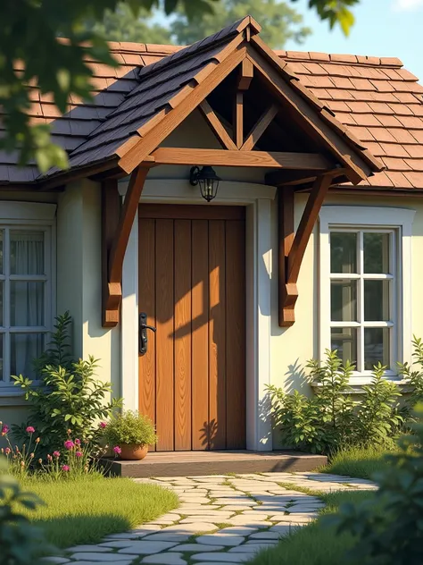 A house with wooden doors and window paint white 