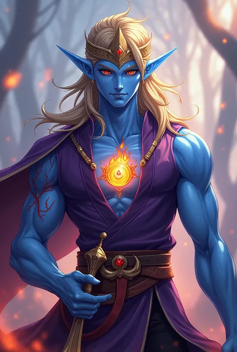 Give me a intelligent art drawing of shirokage taka from vainglory on black and red art, I want a character in the design of LOL like Viego Soul Fighter blue skin he is an icy elf with an eye with a white yellow part and with red veins in the middle of his...