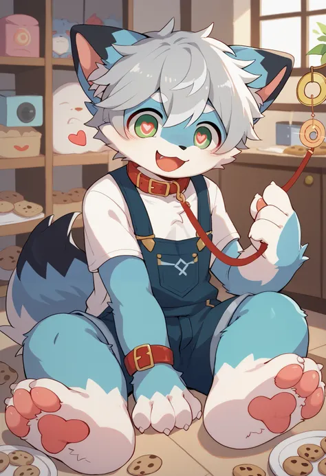   very detailedな,  very detailed,Blue fur,Gray Hair,,male,骨 を見て excited,Heart Eye,participate,Hypnosis,brainwashing,Pets, cute face, sitting！,  connect the collar and leash,,Black Ear ,fur for boys ,  like fluffy fur, excited,Horny boy,美しいroom, room ,naked...